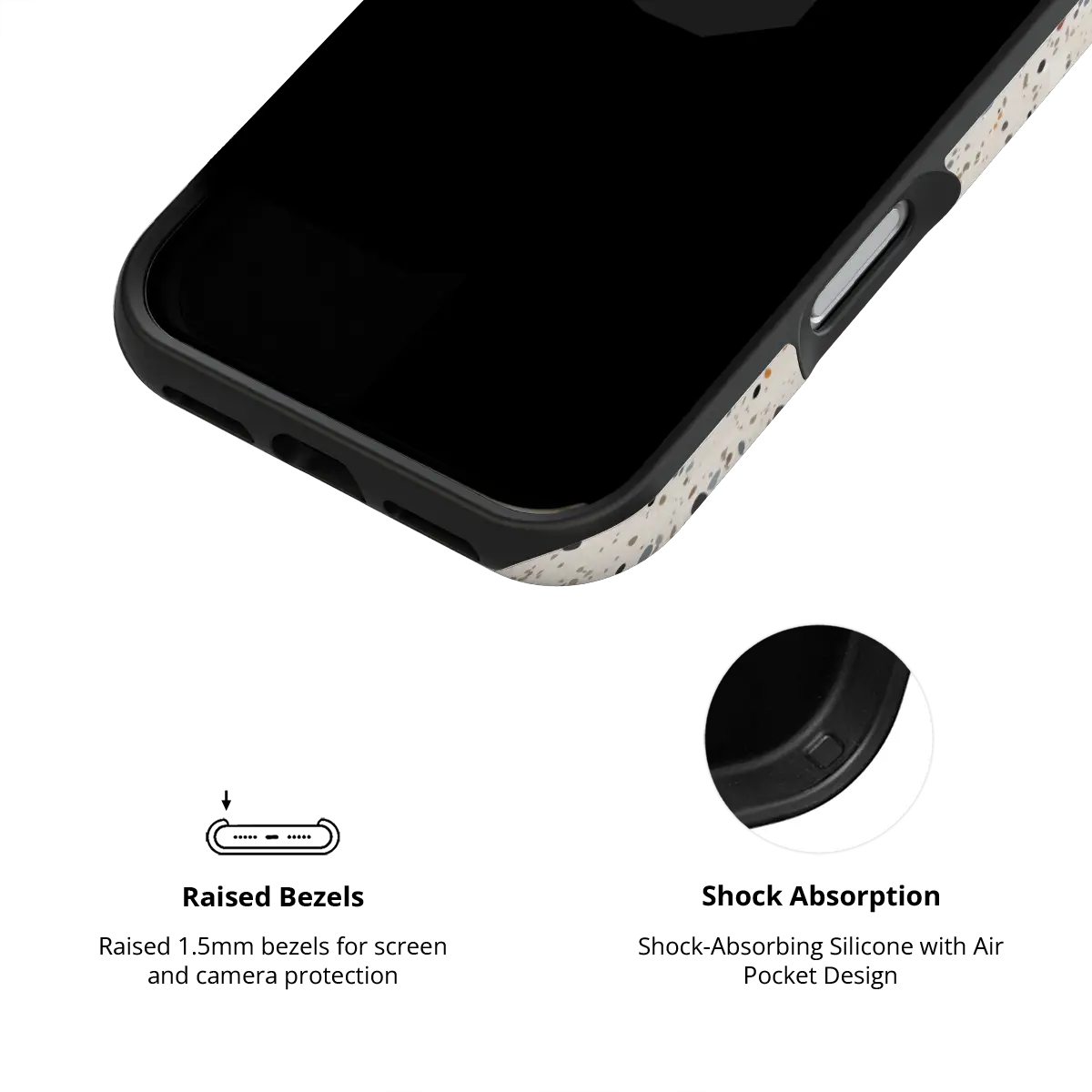 Ivory Haze ivory paint splatter Tough iPhone case inner view showing shock-absorbing drop protection.