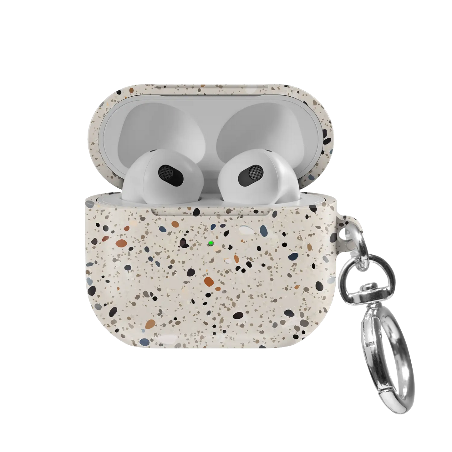 Ivory Paint Splatter Abstract Art AirPods Case, front view with lid open