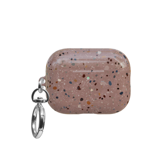 Pink Paint Splatter Abstract Art airpods pro case front view with closed lid and keychain