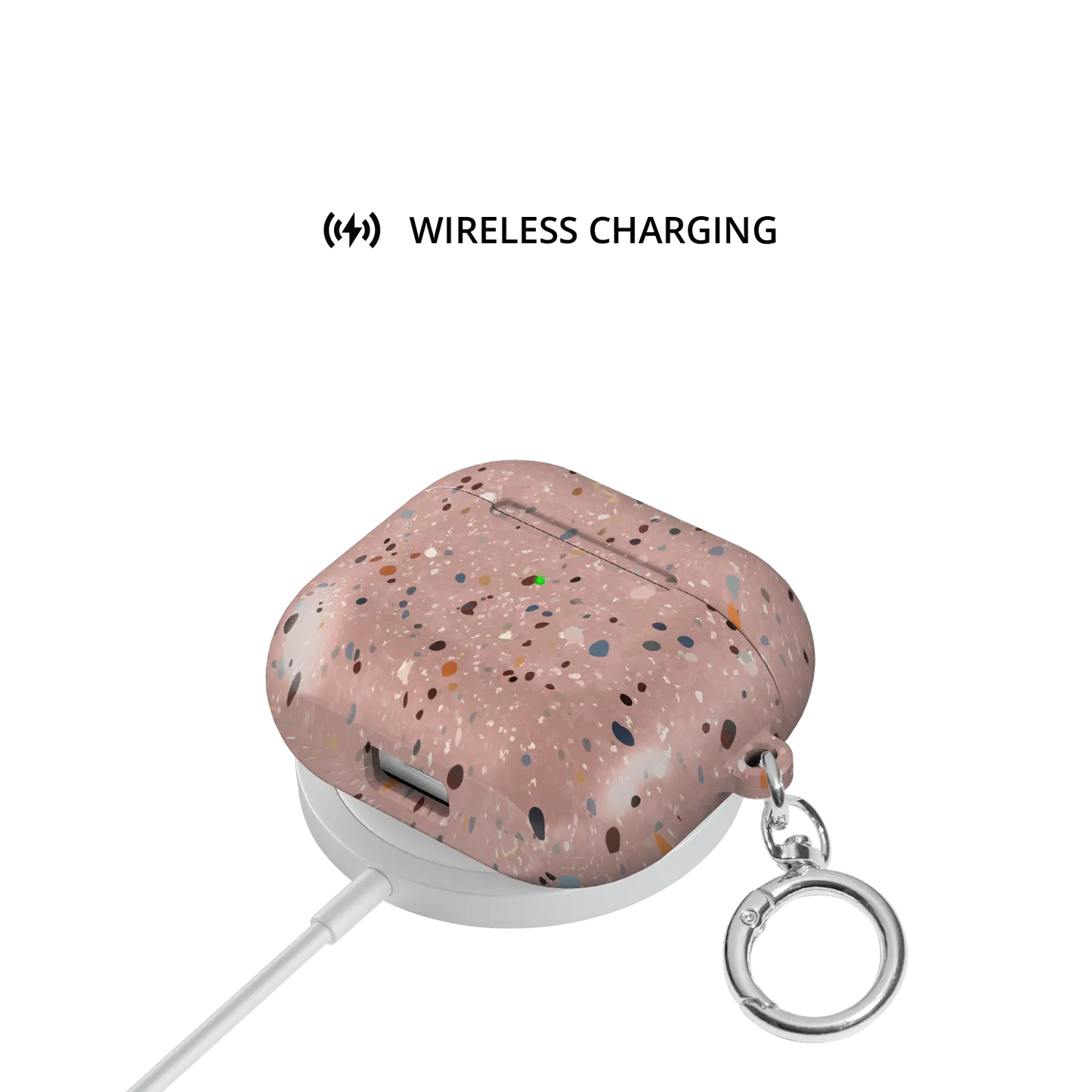 Pink Paint Splatter Abstract Art AirPods Case, on wireless charger