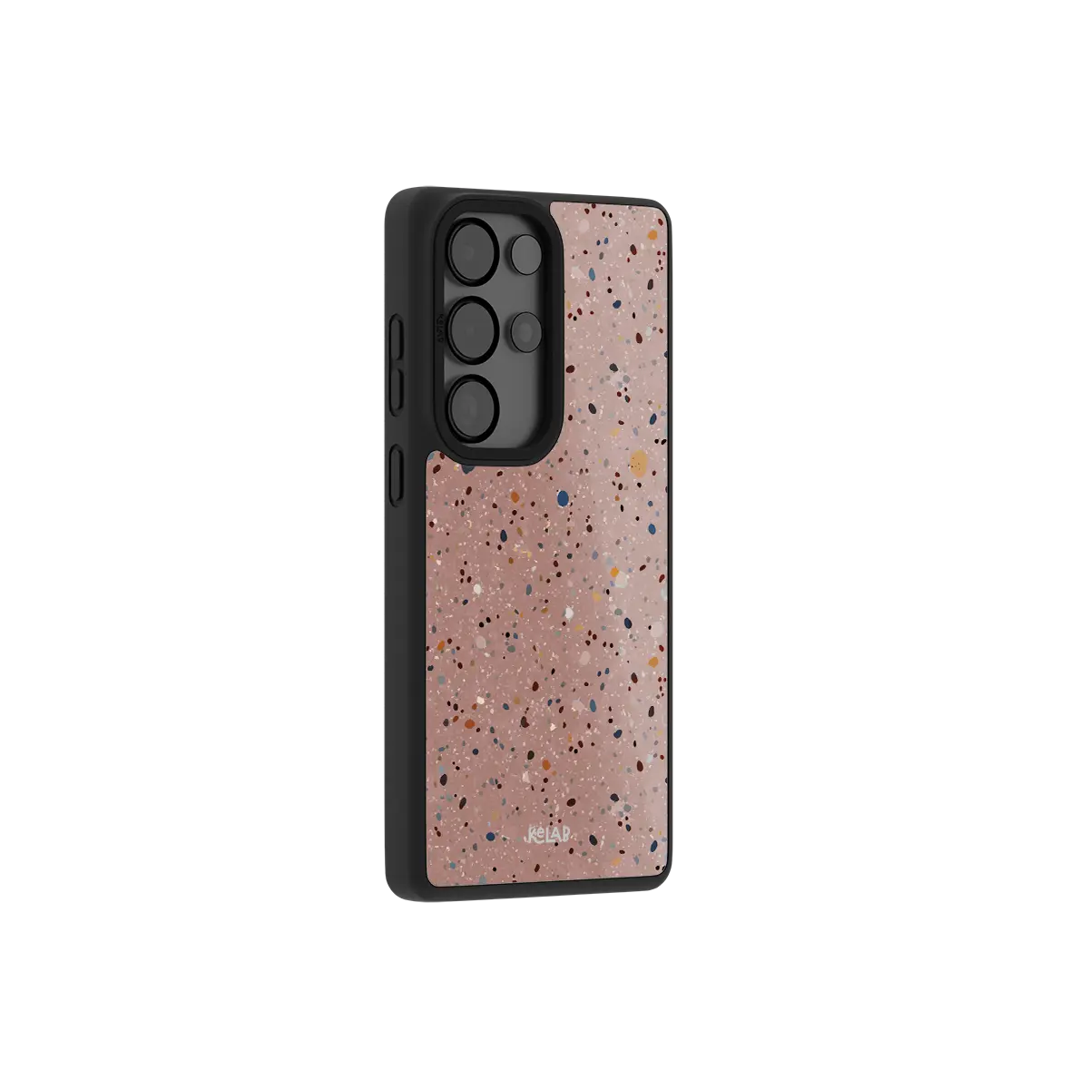 Minimalist phone case for Samsung Galaxy in light pink with paint splatter pattern and TPU material