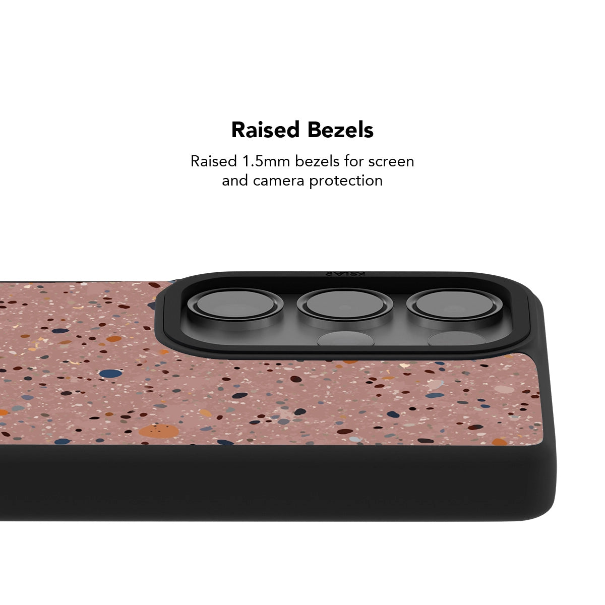 Samsung Galaxy phone case with paint splatter pattern and raised bezels for screen and camera protection