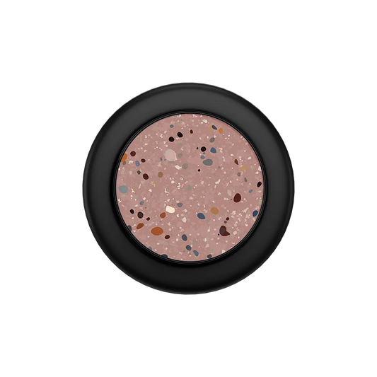 Black MagSafe phone grip with rose clay terrazzo pattern and built-in strong magnets.