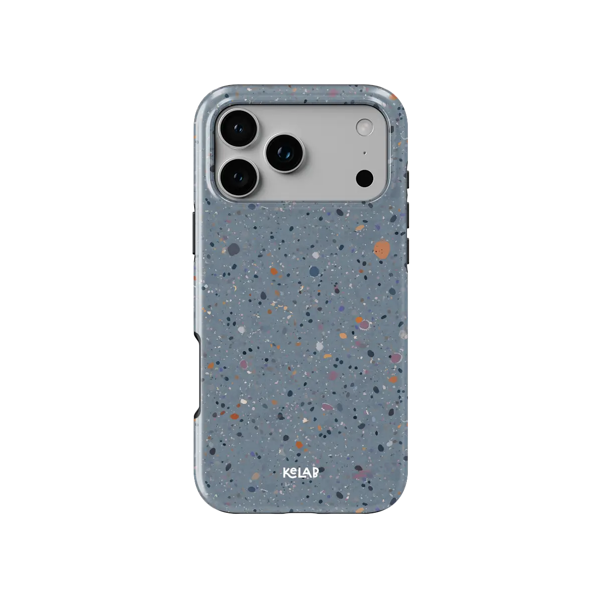 Seaside Drift blue paint splatter Tough iPhone case, front view showing the pattern.