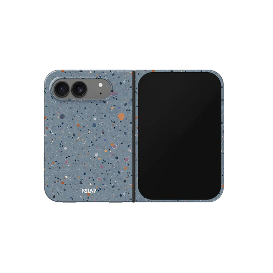 Blue Paint Splatter, Coastal Art iPhone 18 Fold Case, unfolded front view