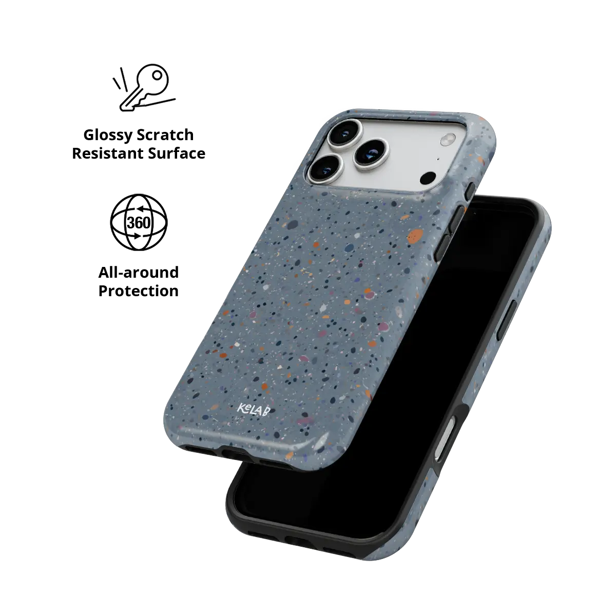 Seaside Drift blue paint splatter Tough iPhone case with glossy, scratch resistant all-around protection.