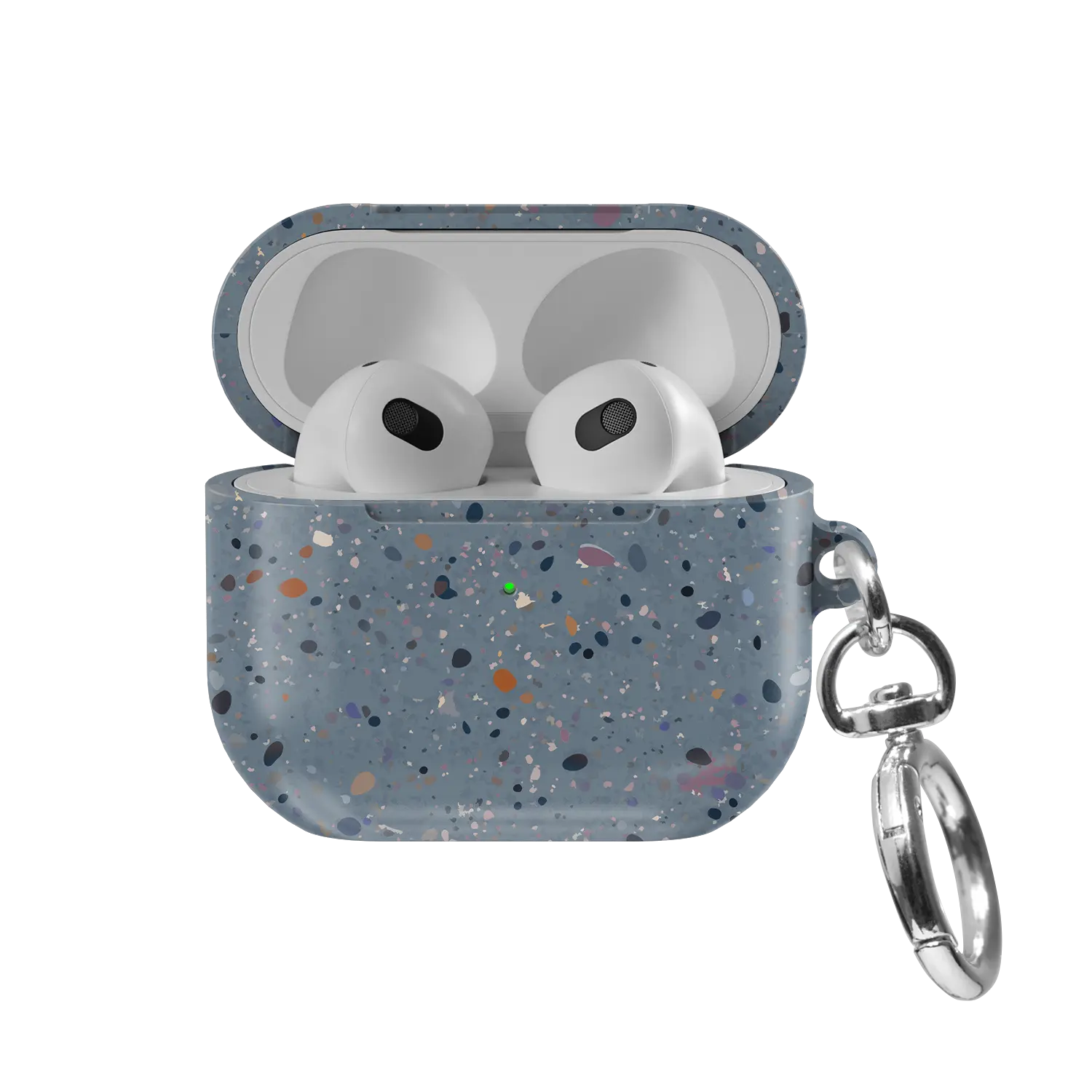 Blue Paint Splatter Abstract Art AirPods Case, front view with lid open
