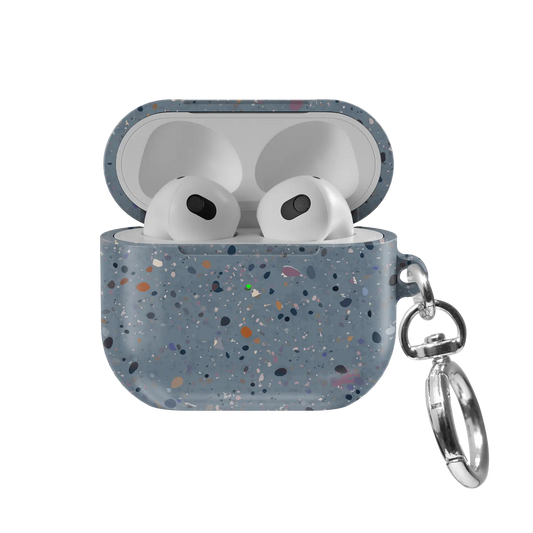 Blue Paint Splatter Abstract Art AirPods Case, front view with lid open