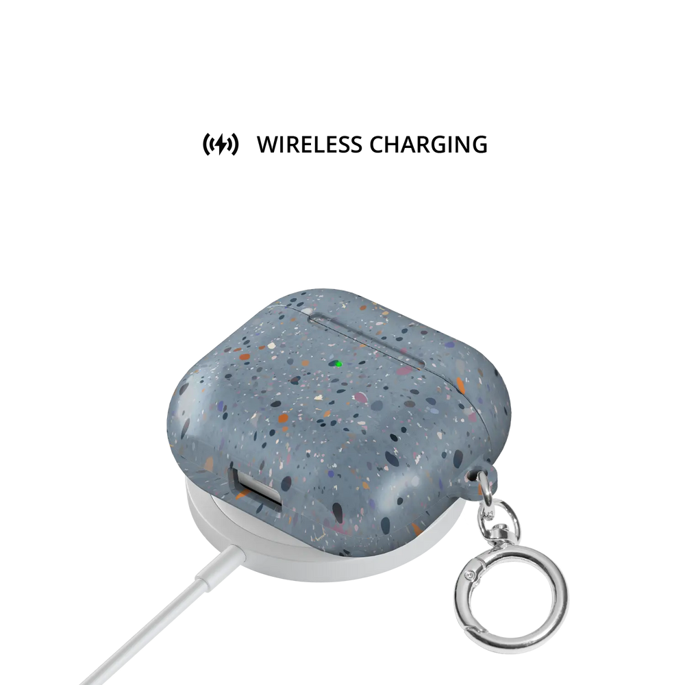 Blue Paint Splatter Abstract Art AirPods Case, on wireless charger