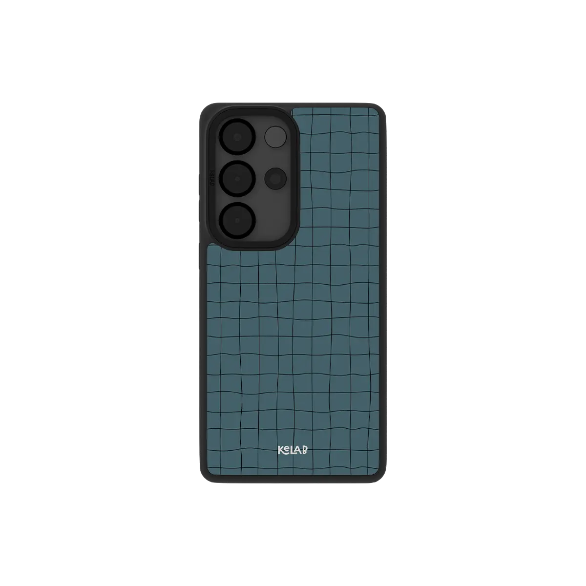 Cyan grid Samsung Galaxy case, back view with hand drawn black grid lines around the camera cutout