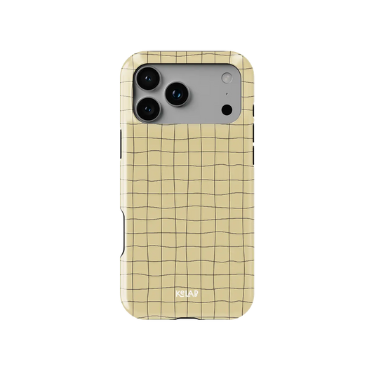 Sunlace Mesh butter yellow grid Tough iPhone case, front view showing the pattern.