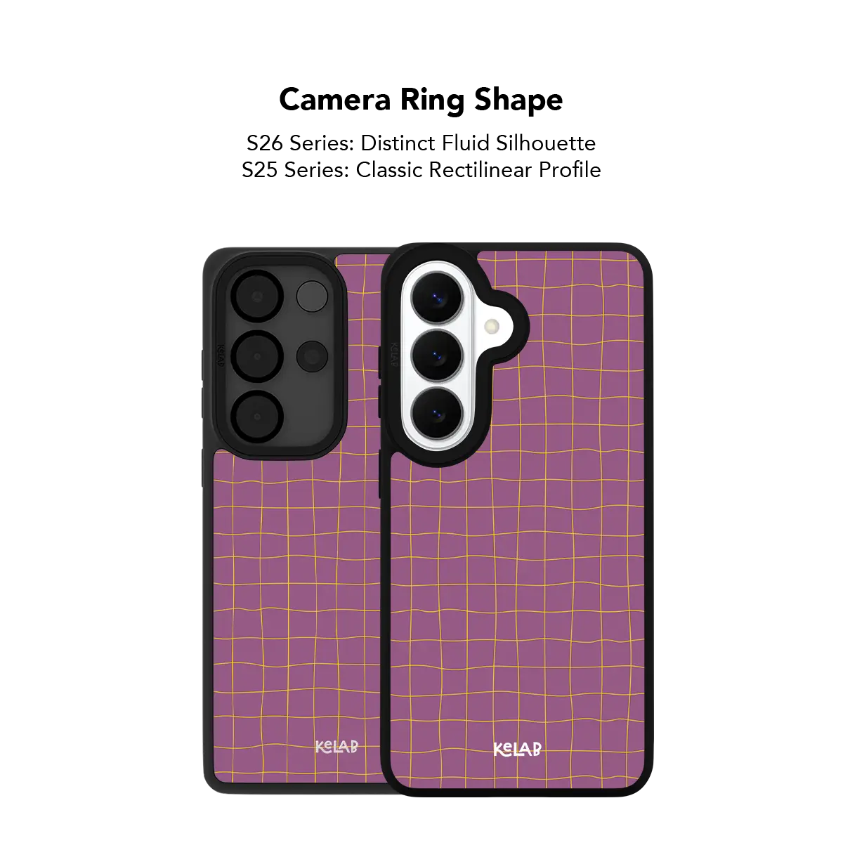 Close up of the camera ring cutout on the pink grid Samsung Galaxy case