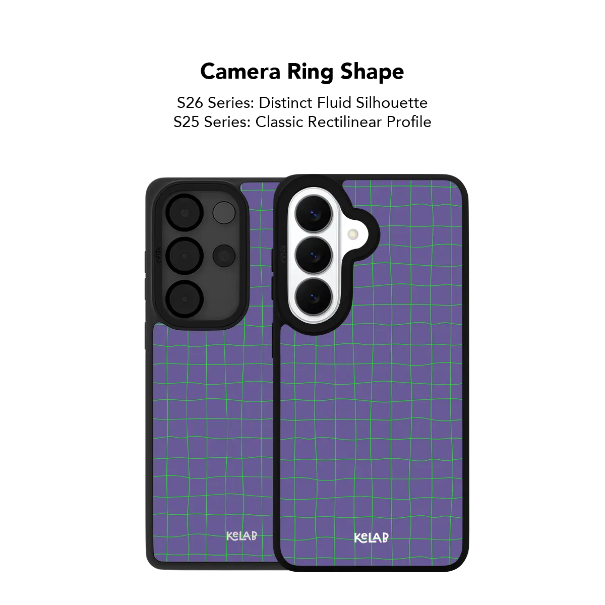 Close up of the camera ring cutout on the purple grid Samsung Galaxy case