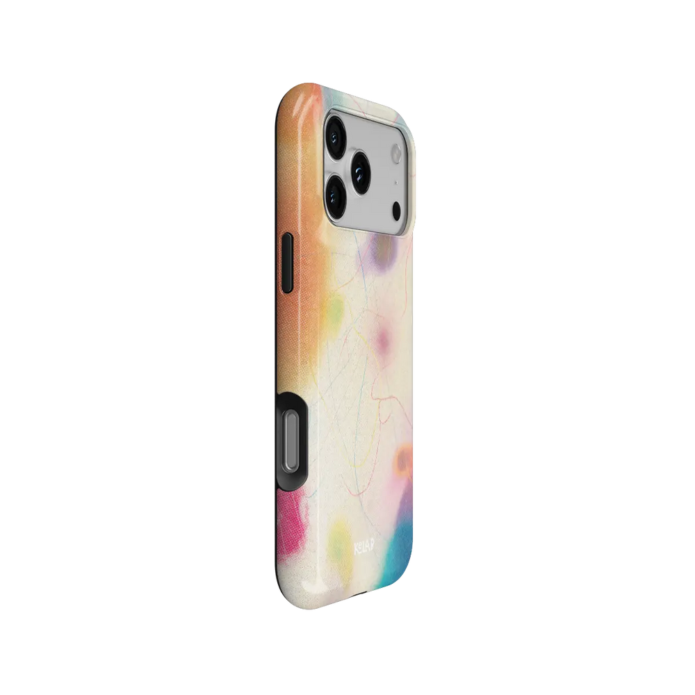 Purple Pastel Ombre Gradient iPhone Case, side angle view showing precise button cutouts and wraparound edge