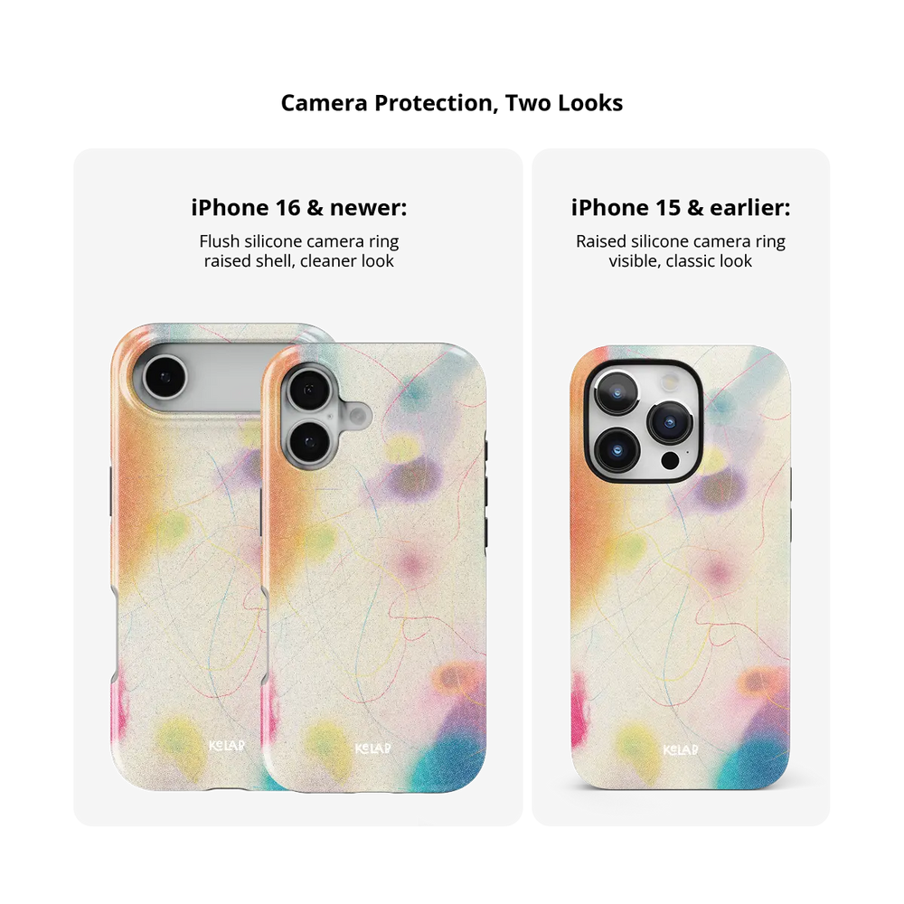 Purple Pastel Ombre Gradient iPhone Case, camera protection and iPhone model size comparison