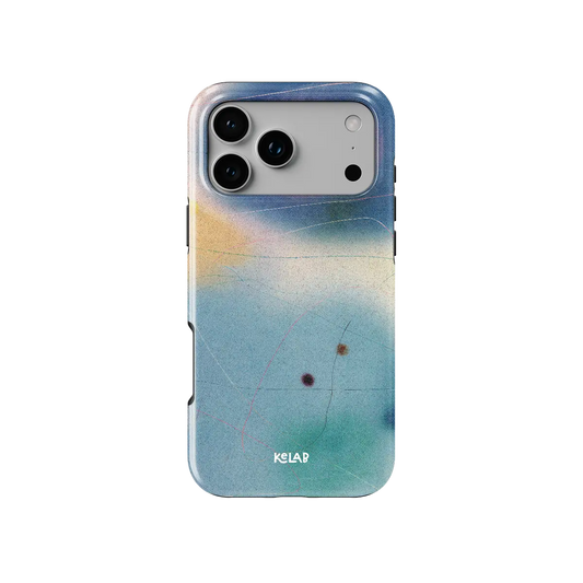 Serenity blue ombre aura gradient Bold iPhone case, front view.