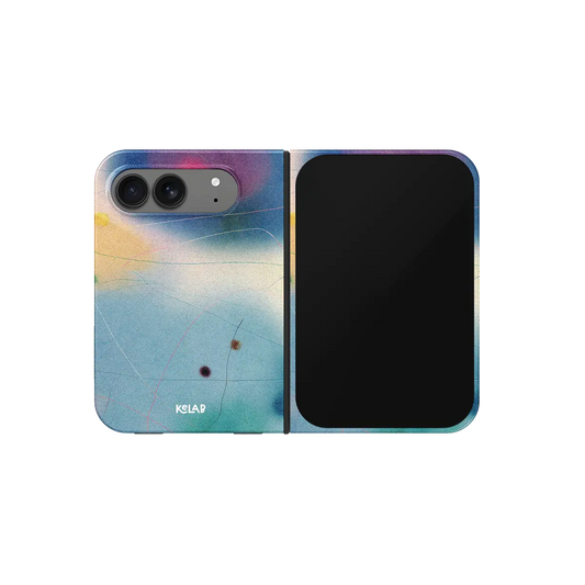 Blue Ombre Aura Gradient iPhone 18 Fold Case, unfolded front view