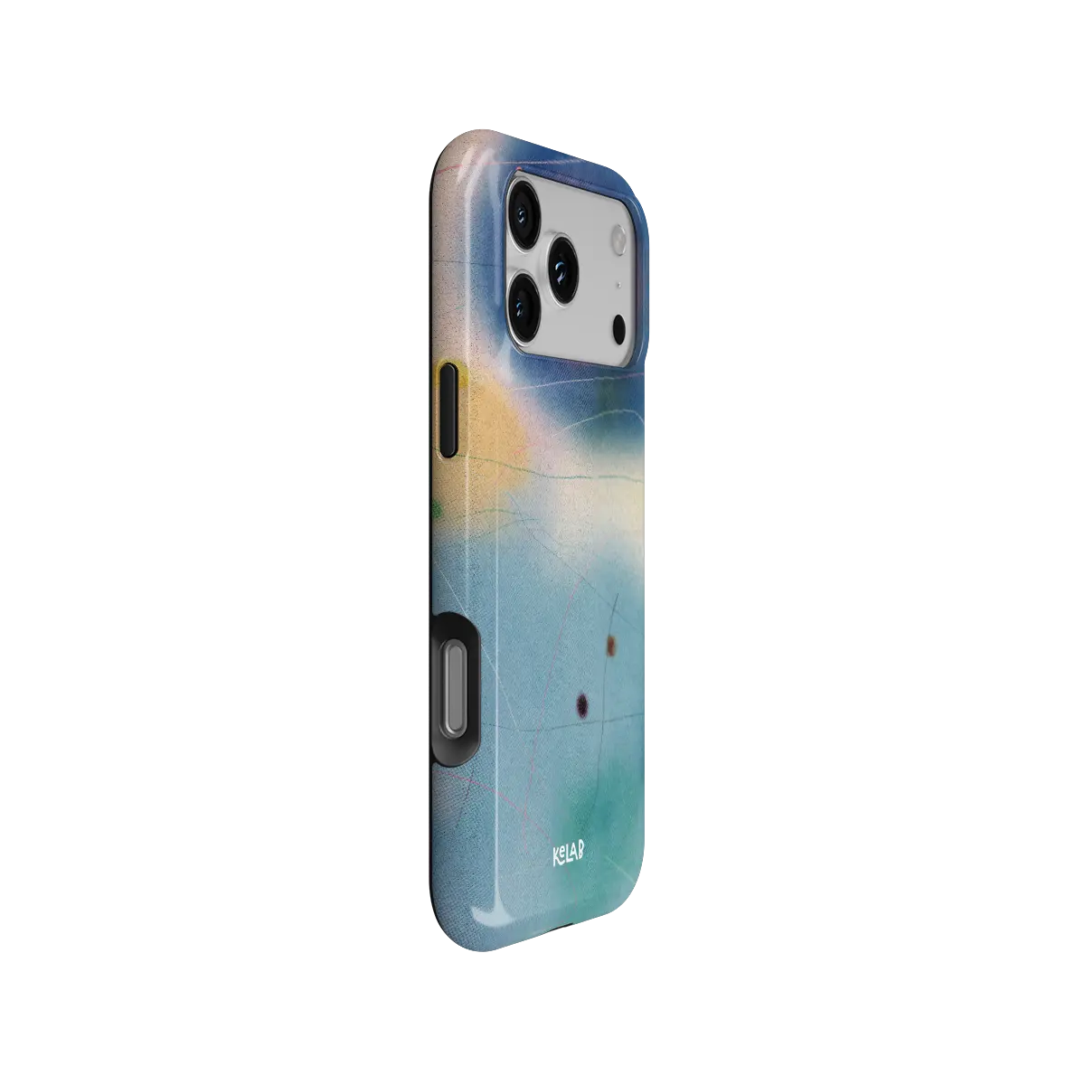 Serenity blue ombre aura gradient Bold iPhone case, side view showing the pattern wrapped around the shell.