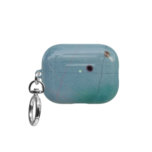 Blue Aura Ombre Gradient Aesthetic airpods pro case front view with closed lid and keychain