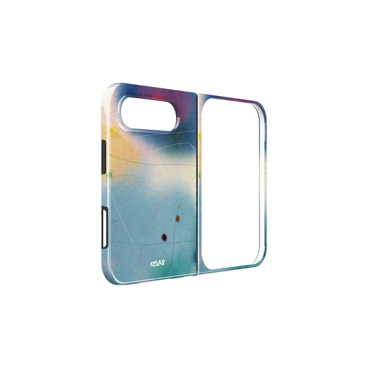 Blue Ombre Aura Gradient iPhone 18 Fold Case, unfolded side view showing the hinge