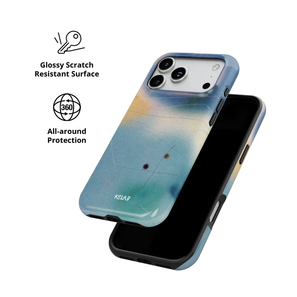 Serenity blue ombre aura gradient Bold iPhone case with glossy, scratch resistant all-around protection.