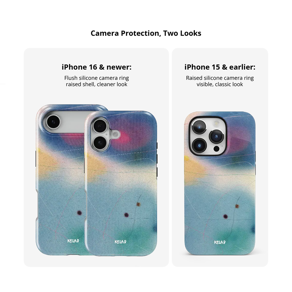 Serenity blue ombre aura gradient Bold iPhone case size comparison across iPhone 15 to 18 models.