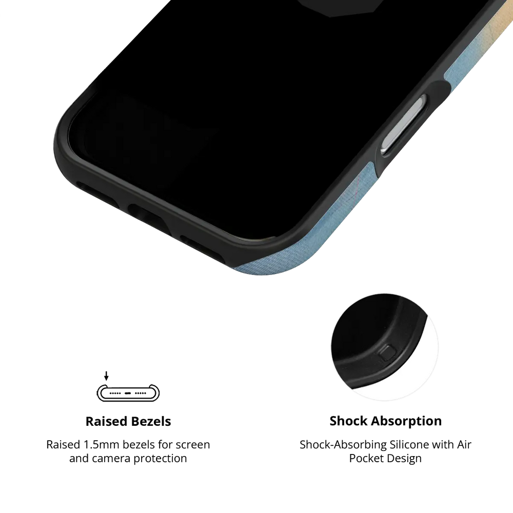 Serenity blue ombre aura gradient Bold iPhone case inner view showing shock-absorbing drop protection.