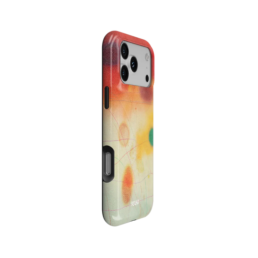 Climax red ombre gradient aura Bold iPhone case, side view showing the pattern wrapped around the shell.