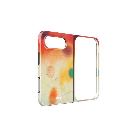 Sunset Ombre, Red Dopamine Aura iPhone 18 Fold Case, unfolded side view showing the hinge