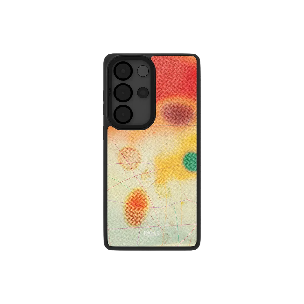 Red aura gradient Samsung Galaxy case, back view with warm sunset ombre around the camera cutout
