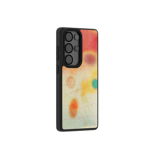 Red aura gradient Samsung Galaxy case at a side angle showing the wrapped button covers