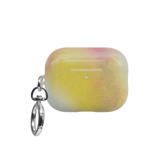 Pink Orange Ombre Dopamine Gradient airpods pro case front view with closed lid and keychain