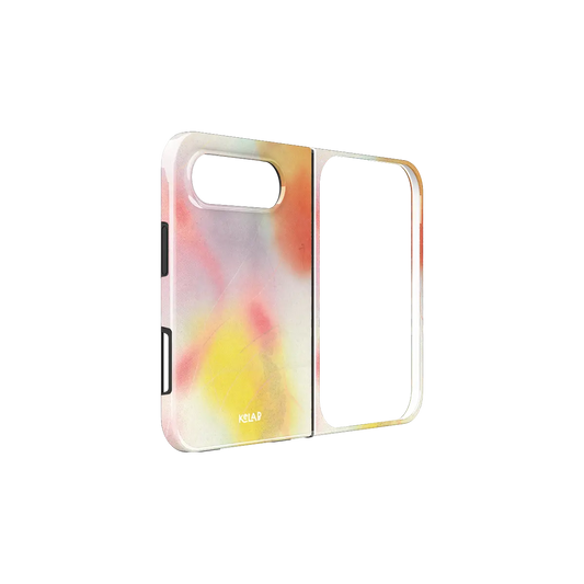 Pink Orange Dopamine Gradient, Y2K iPhone 18 Fold Case, unfolded side view showing the hinge
