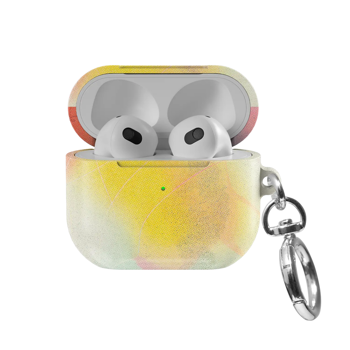Pink Orange Ombre Dopamine Gradient AirPods Case, front view with lid open