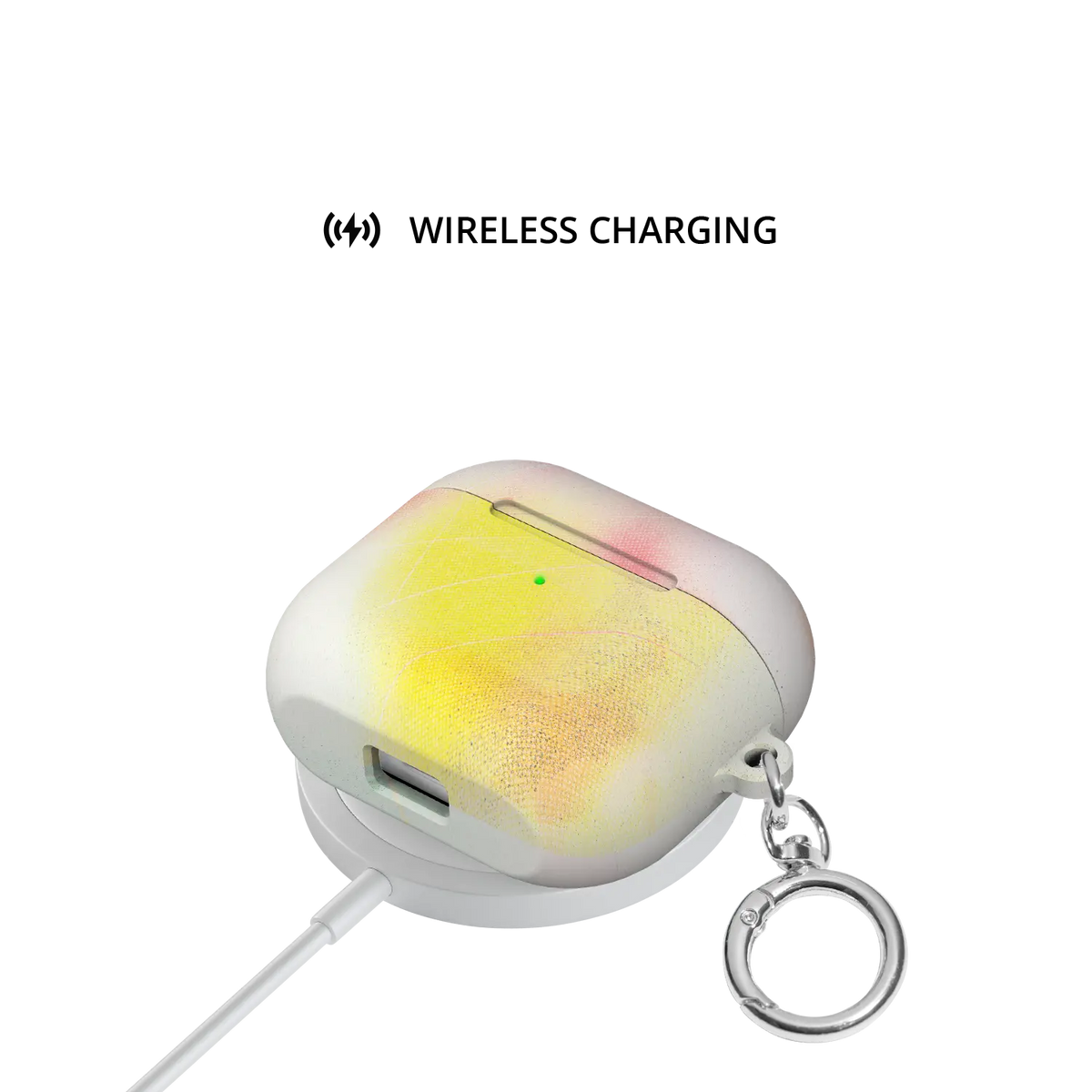 Pink Orange Ombre Dopamine Gradient AirPods Case, on wireless charger