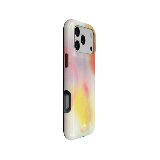 Pink Orange Ombre Dopamine Gradient iPhone Case, side angle view showing precise button cutouts and wraparound edge