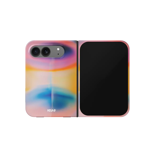 Pastel Aura Gradient, Dreamy Multicolor iPhone 18 Fold Case, unfolded front view