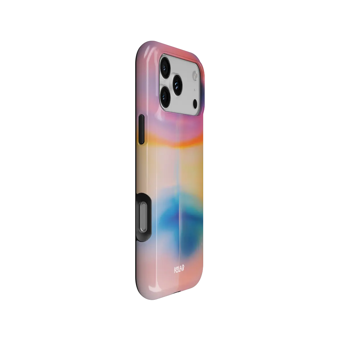 Dream Prism pastel gradient aura Tough iPhone case, side view showing the pattern wrapped around the shell.