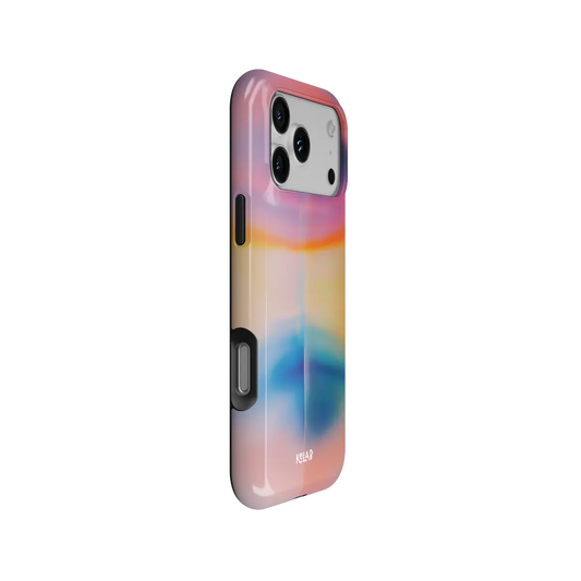 Dream Prism pastel gradient aura Tough iPhone case, side view showing the pattern wrapped around the shell.