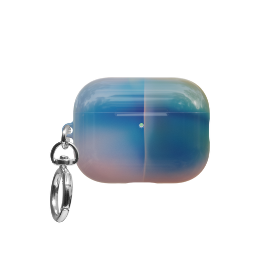 Pastel Kawaii Aura Gradient airpods pro case front view with closed lid and keychain