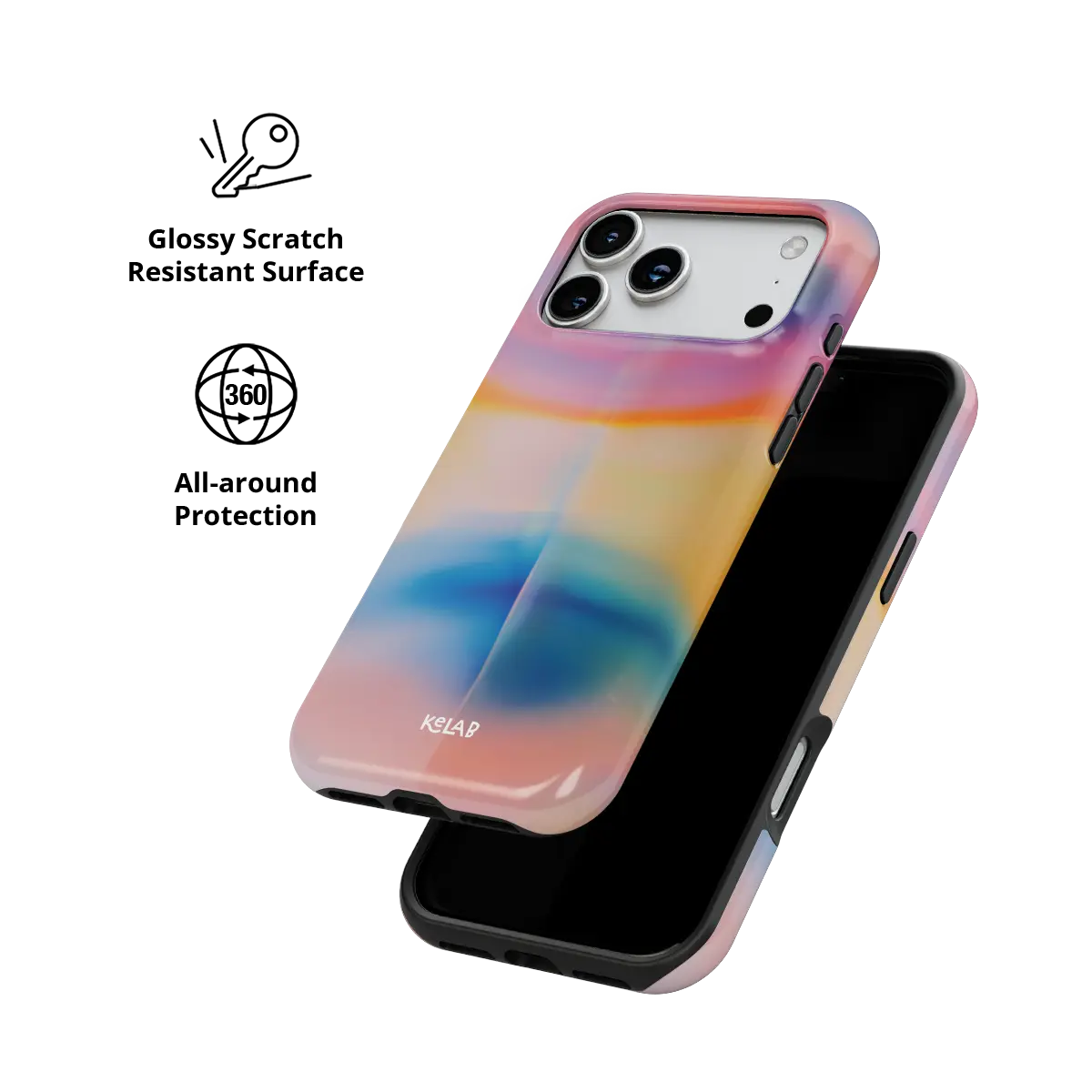 Dream Prism pastel gradient aura Tough iPhone case with glossy, scratch resistant all-around protection.