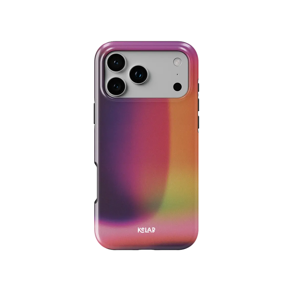 Lucid Ember purple gradient aura Tough iPhone case, front view showing the pattern.