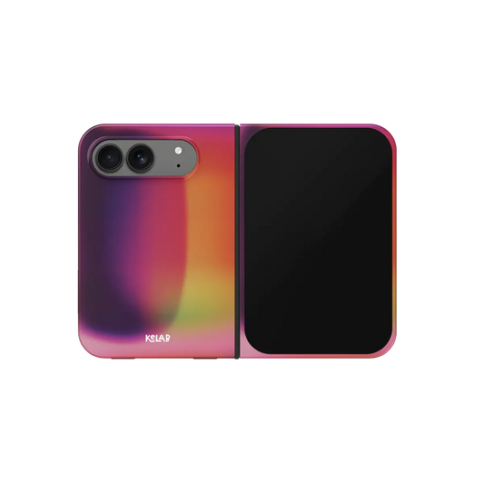 Purple Gradient Aura, Moody Dark iPhone 18 Fold Case, unfolded front view