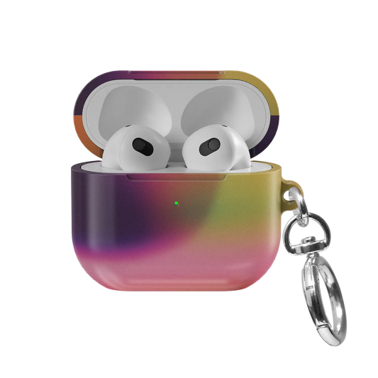 Dark Purple Aura Gradient Witchy AirPods Case, front view with lid open