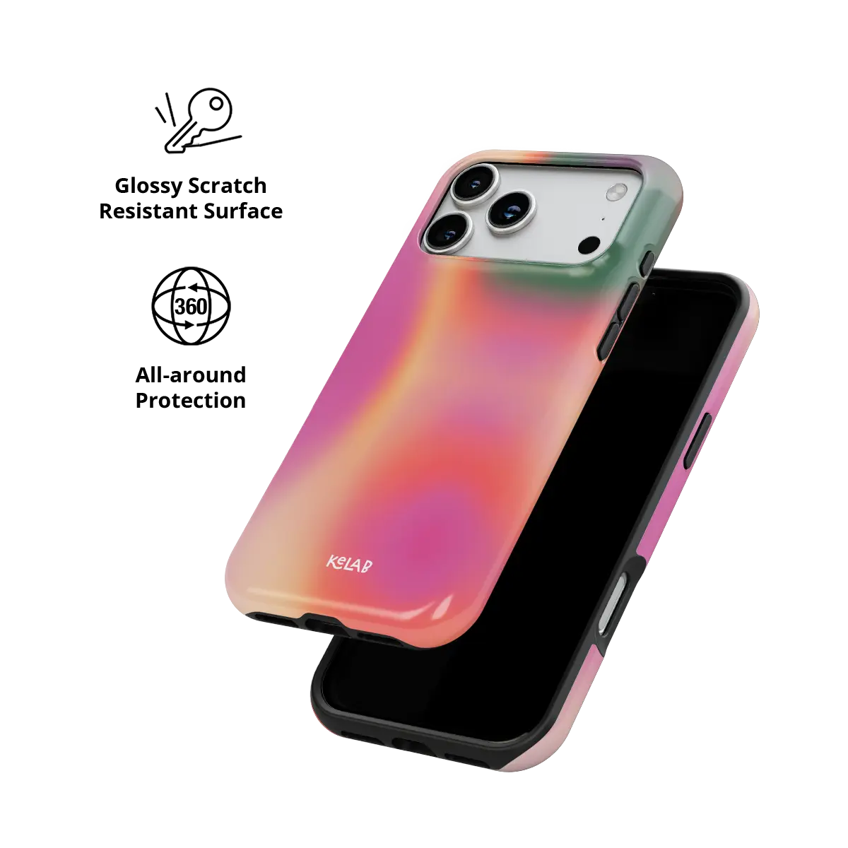 Aurora Pop colorful gradient aura Tough iPhone case with glossy, scratch resistant all-around protection.