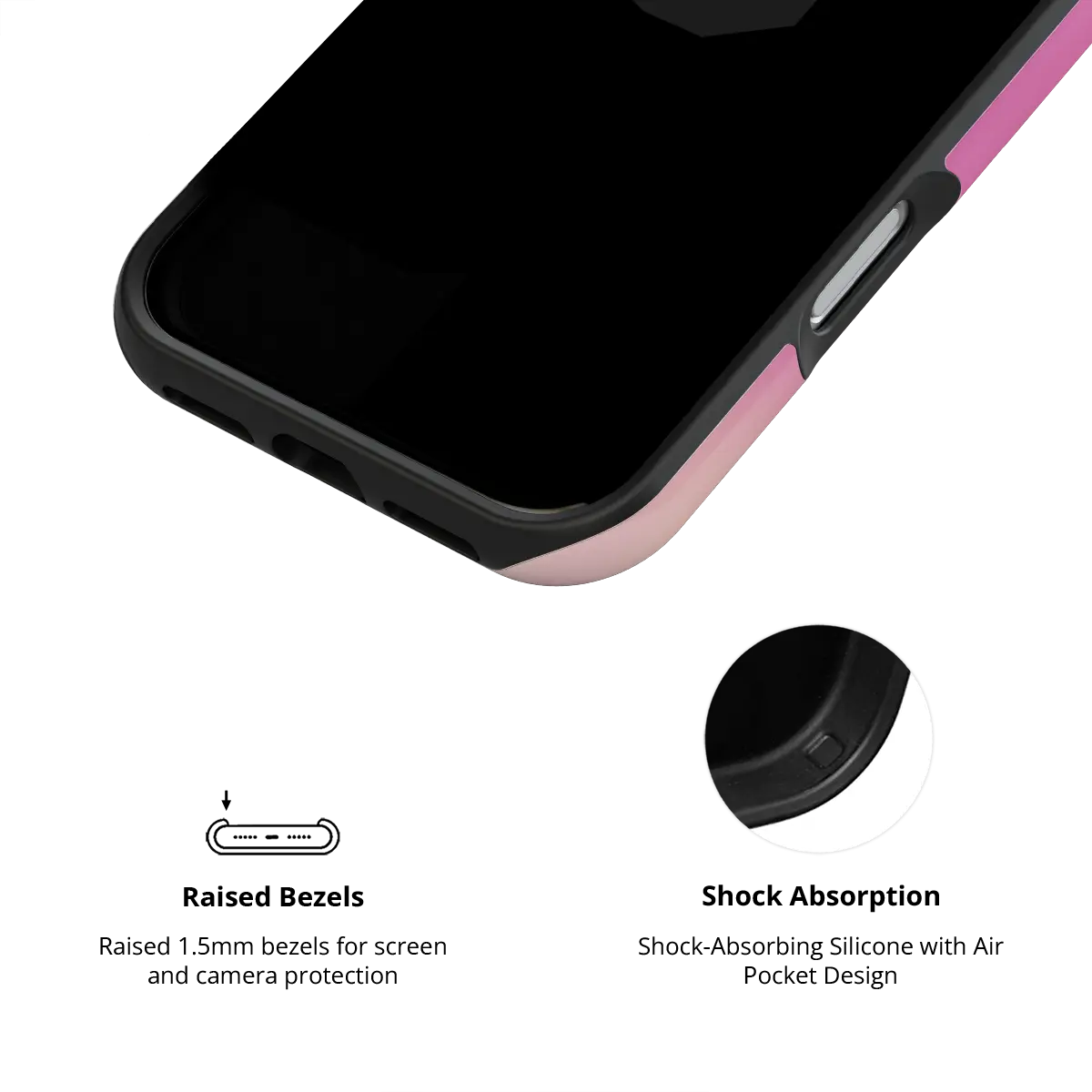 Aurora Pop colorful gradient aura Tough iPhone case inner view showing shock-absorbing drop protection.