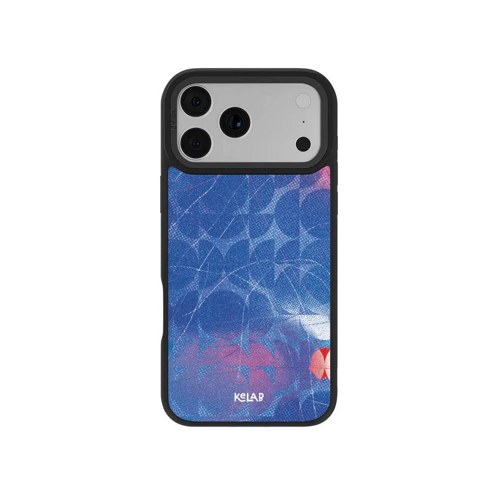 90s-inspired abstract geometry KELAB iPhone Case in aqua blue with geometric pattern