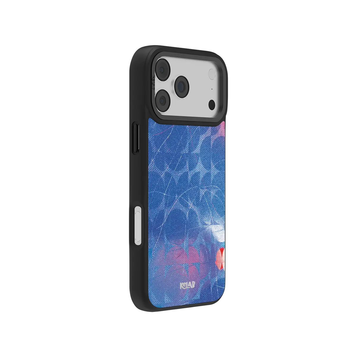 Geometric KELAB iPhone Case blue abstract geometry with rainbow speckled pattern