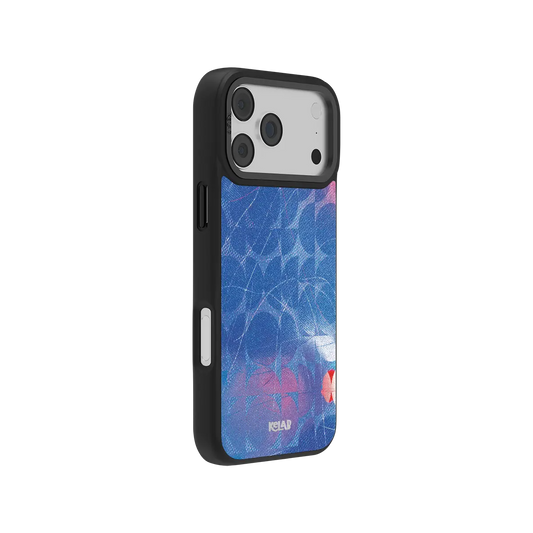 Geometric KELAB iPhone Case blue abstract geometry with rainbow speckled pattern