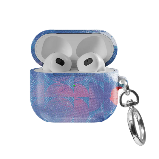 Cool Splash | Blue Retro Geometric Circles AirPods Case - front view with open lid